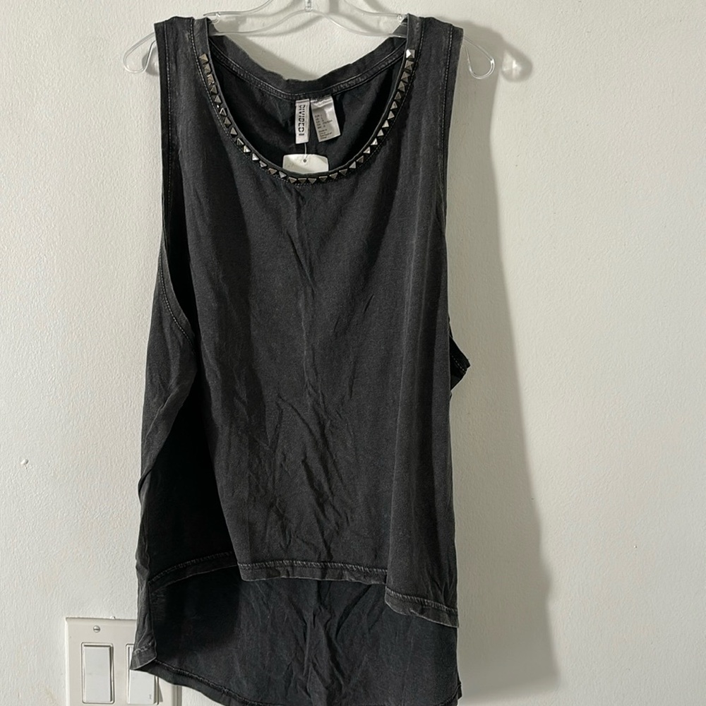 H&M Black Stud-Trim Sleeveless Tank Top